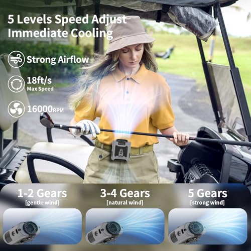 Socool 10000mAh Portable Waist Fan Clip on Wearable Belt Personal Fan Rechargeable Battery operated With 5 Speeds & Flashl...