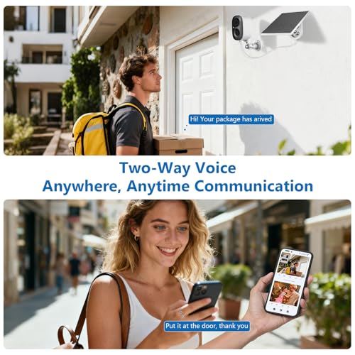2K Security Camera Wireless Outdoor,Solar Powered WiFi Cameras for Home Security with Motion Detection,Color Night Vision(...