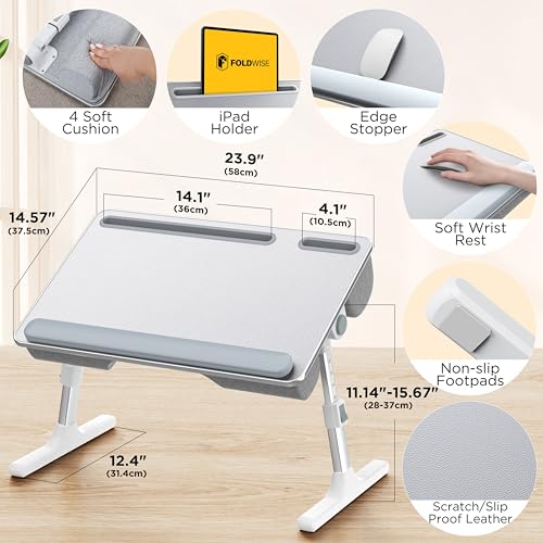 FoldWise 2-in-1 Lap & Bed Desk with Soft Cushions - Adjustable Height & Angle, Foldable Laptop Stand for Bed & Couch - Wri...