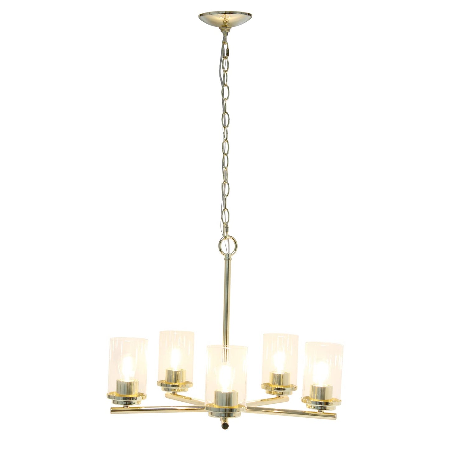 Elegant Designs 5-Light Pendant Chandelier, Metal & Glass, 20.5in, Gold, Model PT1019-GLD