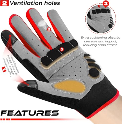 BEAST RAGE Full Finger Cycling Gloves with Padding for Men Women, Anti-Slip, Shock Absorbing, Breathable, Touchscreen Moun...