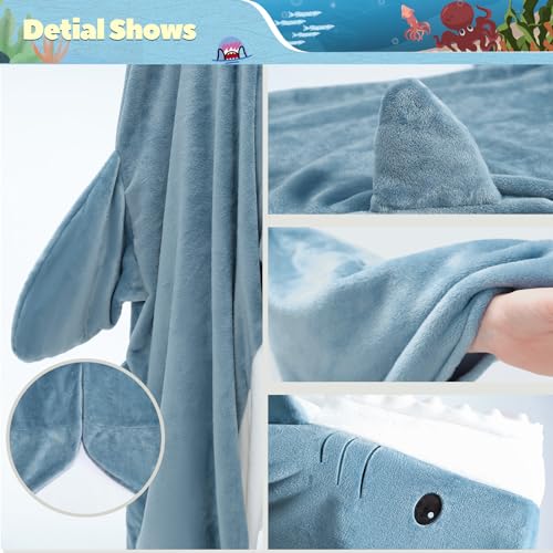 Touchat Shark Blanket for Adult Super Soft Cozy Flannel Throw Wearable Blanket, Cartoon Animals Blanket Hoodie, Sleeping B...