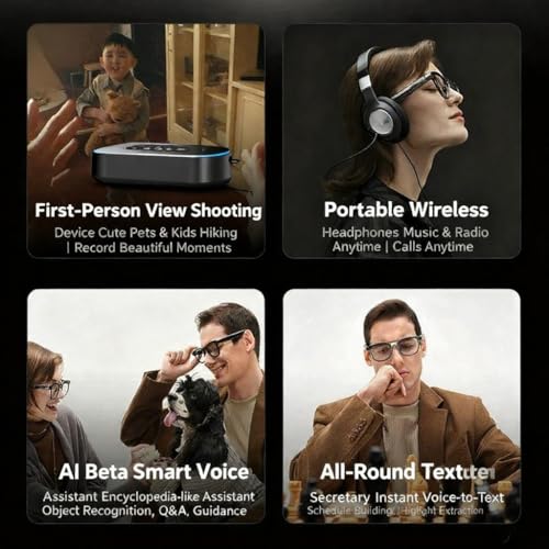 AI Smart Glasses, Titanium Frame, 32GB Storage, Voice Control, 4K Video Recording, Bluetooth Compatible with Android iOS, ...