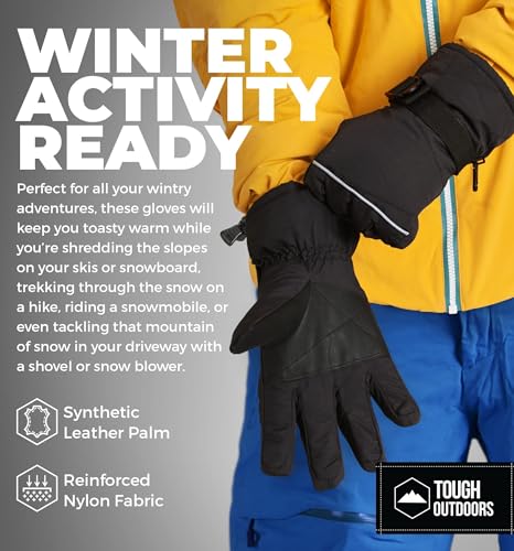 Tough Outdoors Ski Gloves for Men & Women -Thermal Snow Gloves & Waterproof Snowboarding Gloves - Warm Winter Gloves for Men