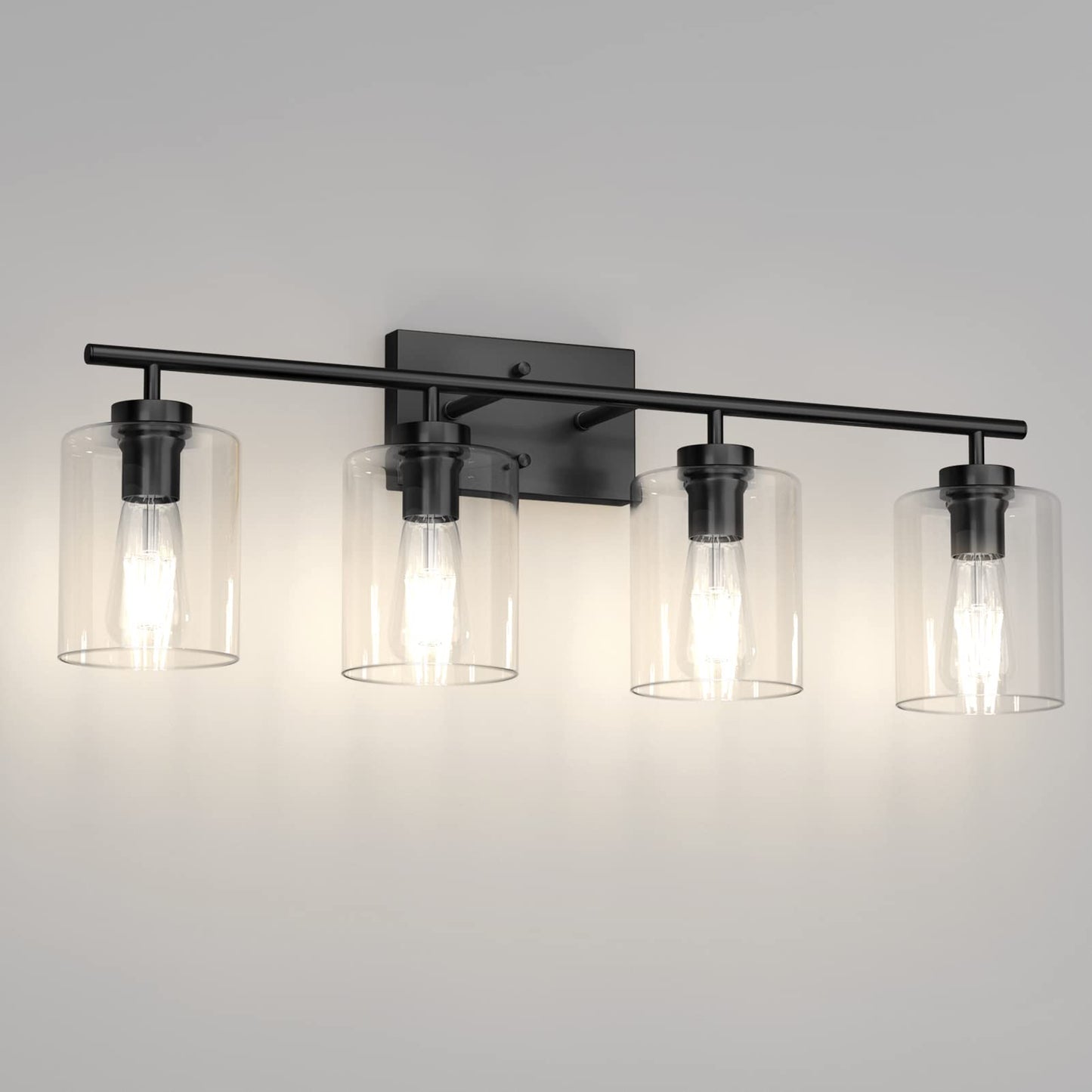 Aipsun Black Bathroom Vanity Light Fixture - 4 Lights, Clear Glass Shades, 31 Inch, Model 2083-4T