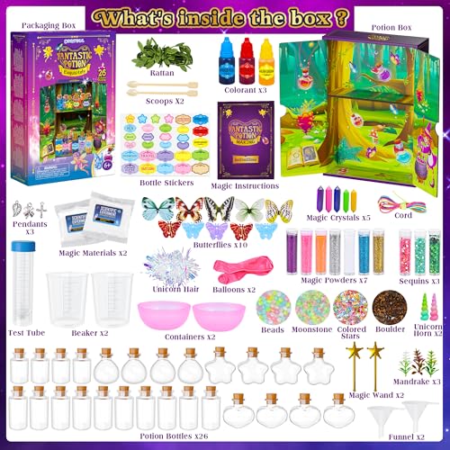 Fairy Magic Potions Kit for Kids, Upgraded 26 DIY Mixed Magic Wizard Potion Bottles, Mystery Potions Craft Kit, Christmas ...