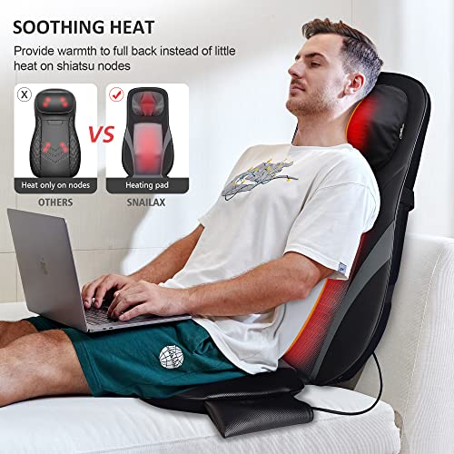 Snailax Shiatsu Back Massager with Heat -Deep Kneading Massage Chair Pad with Adjustable Intensity, Shiatsu Chair Massager...