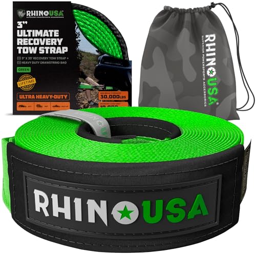 Rhino USA Recovery Tow Strap (3" x 20') - 31,518lb Break Strength - Emergency Recovery Strap Tow Rope for Truck, UTV, ATV...