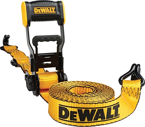DEWALT DXBC50002 Black/Yellow 1.5" x 16' Ratchet Tie Down Straps - Heavy-Duty Cargo Hauling (5000 lb Break Strength), 2 Pack