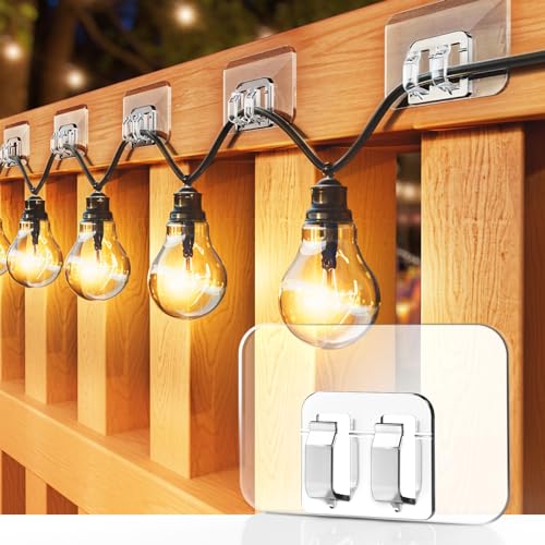 Galetcy Hooks for Outdoor String Lights - 100 Pack with Adhesive Strips - No Damage, No Tools, No Holes, Waterproof and U...