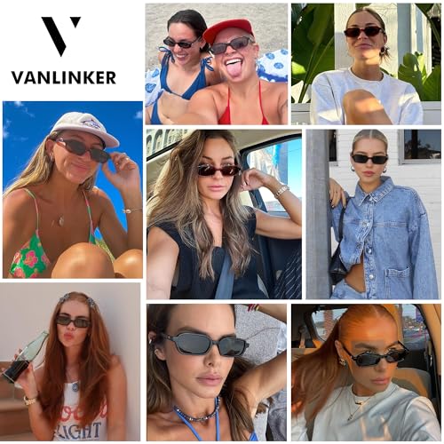 VANLINKER Retro Rectangle Polarized Sunglasses for Women Men Small 90s Style Vintage Trendy Narrow Rectangular Frame VL9813