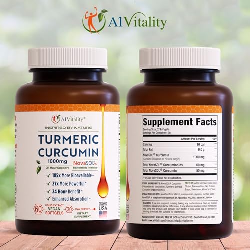 A1Vitality NovaSOL Turmeric Curcumin 1000mg – Clinically Proven 185x Higher Absorption – Promotes Joint Comfort, Mobility...