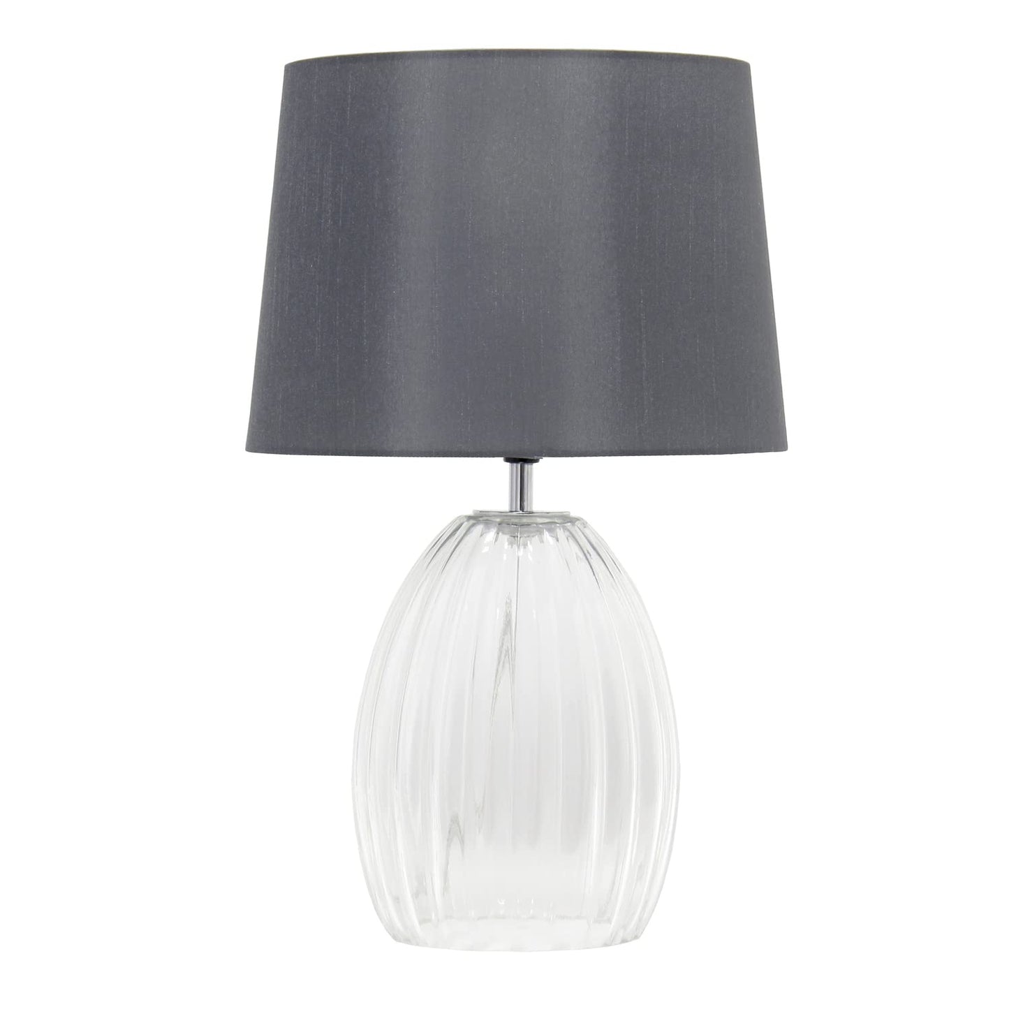 Lalia Home 17.63in Fluted Glass Bedside Table Lamp, Gray Fabric Shade, Clear Glass, Model 1270-LHT-4019-GY