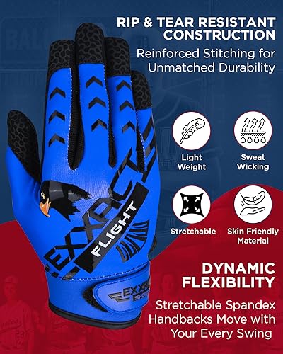 Exxact Sports Flight Baseball Batting Gloves Youth & Adult with Textured Leather Palm, Softball Batting Gloves for Women/Men