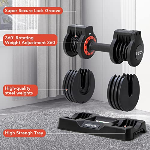 25/55 lbs Pair Adjustable Dumbbells Set, Adjustable Weights Dumbbells Set for Men and Women with Anti-Slip Fast Adjust Wei...