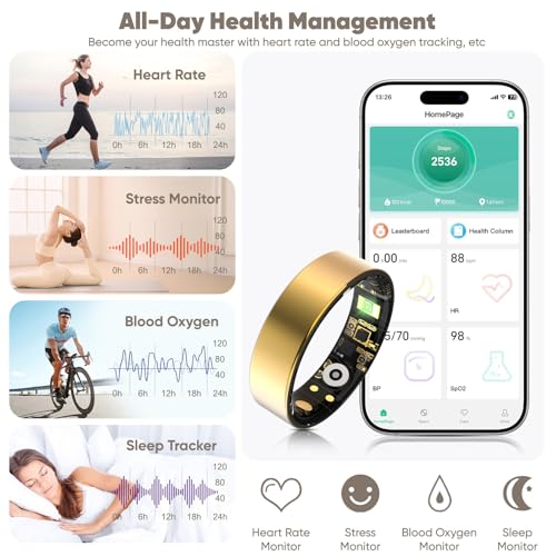 Othelia Smart Ring for Women Men with Sleep Monitoring, Step Counting, Heart Rate, Blood Oxygen, IP68 Waterproof for iPhon...