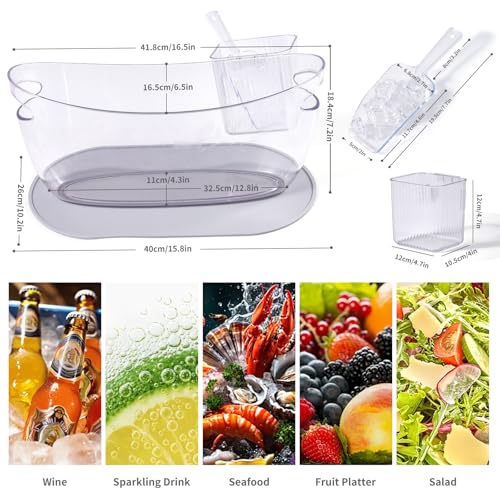 SRRUI Ice Bucket，Upgraded Beverage Tub with Anti Condensation Silicone Pad and Ice Scoop Set，5.5L Ice Tub，Party Cooler，Mim...