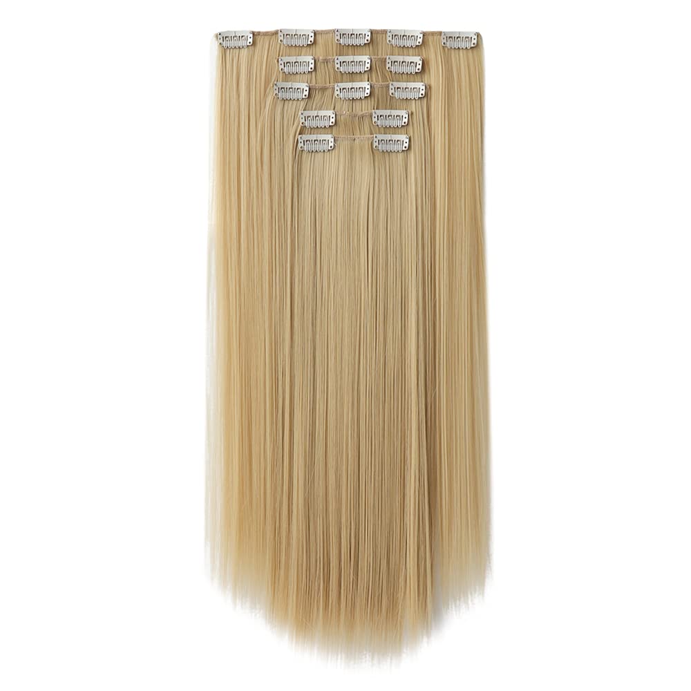 HSPJHTM Blonde Hair Extensions Clip in Hair Extension for Women Halloween 5 Pieces 22 Synthetic Long Straight Natural Thick Blon