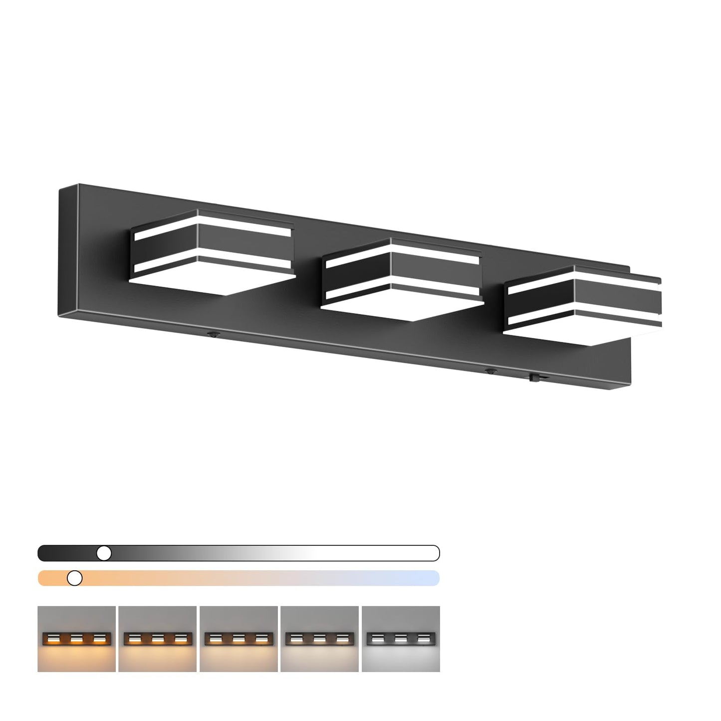 Ralbay 24Inch Black Bathroom Vanity Lights With 5 Color Temperatures (3000K-6000K) Dimmable Modern Metal Acrylic Led Matte Black Bathroom Wall Lighting Fixtures (3-Light)