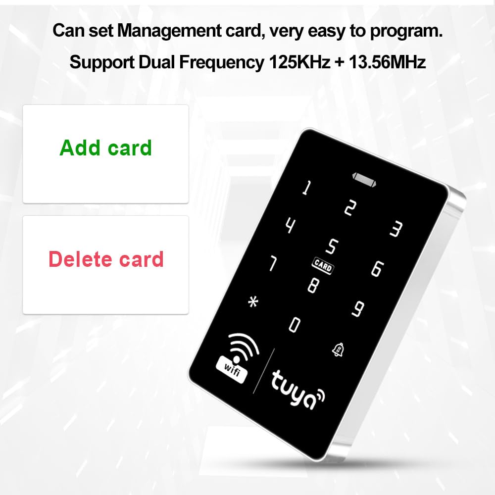 QTTYELOK Wifi Tuya Access Control System Kit Outdoor Waterproof RFID Access Controller Touch Keypad 125KHz 13.56MHz + 180KG Electric Magnetic Lock, Smart Phone APP Password Unlock