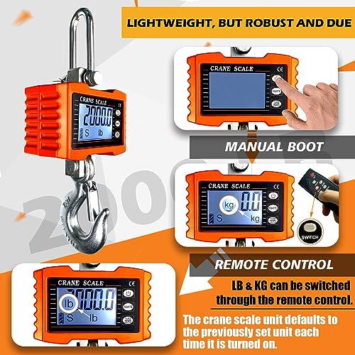 YATOINTO 2200lb Digital Crane Scale High Precision Heavy Duty Industrial Hanging Scale with Remote Control Aluminum Case C...