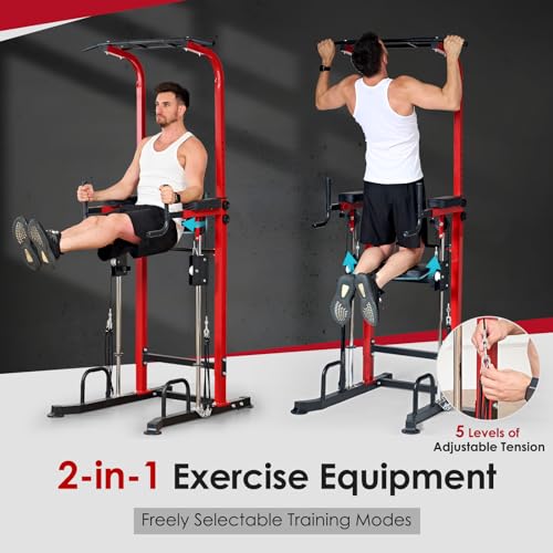 SogesPower Power Tower Dip Station Pull Up Bar for Home Gym Multi-Function Adjustable Height Strength Training Workout Equ...