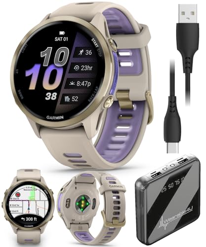 Wearable4U Garmin Forerunner 970 Soft Gold Titanium Smartwatch with French Gray Case and French Gray/Translucent Indigo Ba...