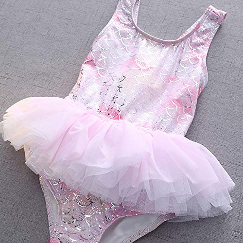 HIHCBF Toddler Girls One Piece Swimsuit Rainbow Bathing Suits Ruffle Tutu Swimwear with Cap Mermaid Fishscale Beachwear
