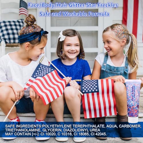 Go Ho 4th of July Outfits for Women&Kids Glitters Makeup,Red White and Blue Face Body Glitter,Fourth of July Accessories,H...