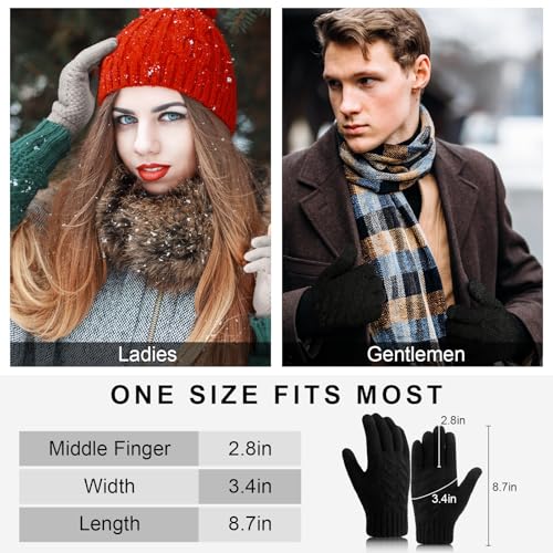 Clothirily Winter Gloves - Thick Wool Fleece Liner, Thermal Knit, Touchscreen, Elastic Cuff Insulated Gloves for Women & M...