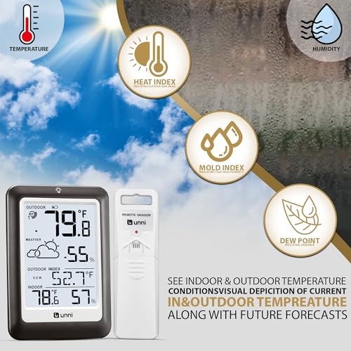 Indoor Outdoor Thermometer Wireless Weather Station, Temperature Humidity Monitor Battery Powered Inside Outside Thermomet...