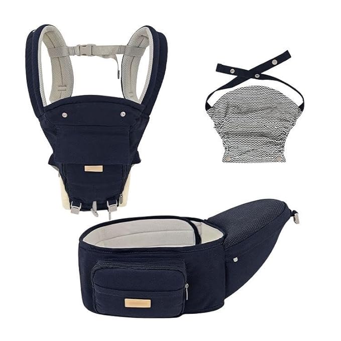 Sharth Baby Carrier with Hip Seat, 6-in-1 Convertible, Adjustable, Ergonomic Baby Carrier for Newborn to Toddler, Front and Back Carry, 0–36 Months, 7–41 lbs, All Seasons, Dark Blue