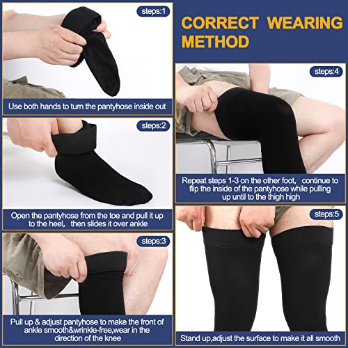 Zhanmai 2 Pairs Thigh High Men's Compression Socks 20-30 Mmhg Compression Stocking with Silicone Grip Men's Dress Socks (...