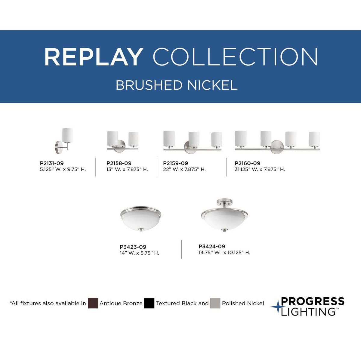 Progress Lighting 2-Light Modern Bath Vanity Light, Etched White Glass, Brushed Nickel, Model P2158-09