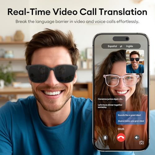AI Smart Glasses, Bluetooth 5.4 Translation Glasses with 144 Language & Accents, Blue Light Filtering Lenses, Multifunctio...