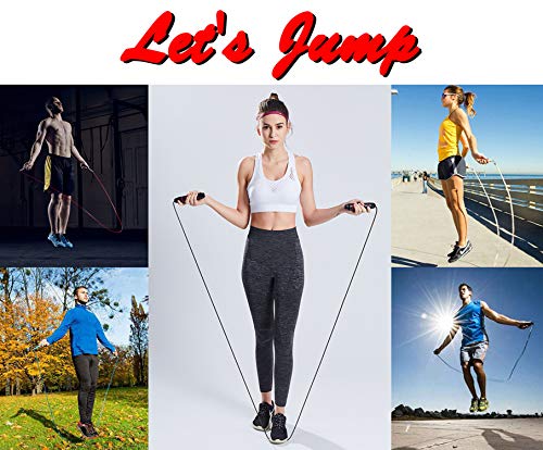 Jump Rope, Ball Bearings Tangle-Free Rapid Speed Cable Skipping Rope, Adjustable Jumping Ropes for Men, Women and Kids - 2...