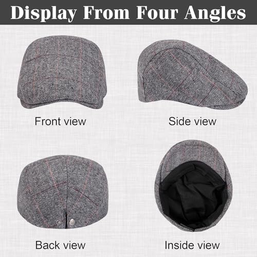Senker Fashion 2 Pack Newsboy Cap for Men Adjustable Herringbone Tweed Wool Hats Blend Flat Cap Ivy Cabbie Driving Hat