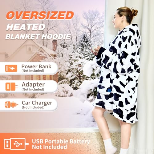 Covfirst Heated Wearable Blanket Hoodie, 3 Heat Level USB Heated Hooded Blanket, Overheat Protection Cozy Heated Hoodie Bl...