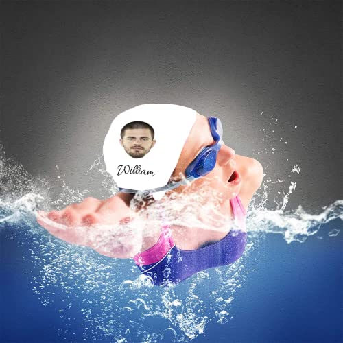 Custom Swim Cap with Your Photo Personalized Silicone Swim Cap for Men and Women Swimming, Flexible Adult Swimmers Cap for...