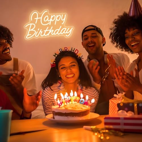 Happy Birthday Neon Sign for Wall Decor,Led Happy Birthday Neon Light Sign,USB Powered Dimmable Light Up Sign for Birthday...