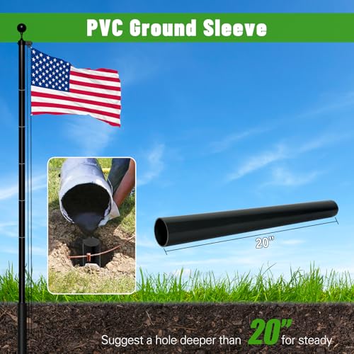 NELXINJO 25FT Heavy Duty Flag Pole – 2.0" Bottom Tube,80MPH Wind-Tested,13 Gauge Aluminum Residential Flagpole Kit with US...