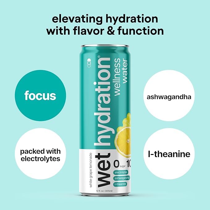 Wet Hydration, Zero Calorie, Functional Wellness Water - 4 Flavors Variety Pack (12 Ounce Cans, Pack of 12) - Flavored Wat...