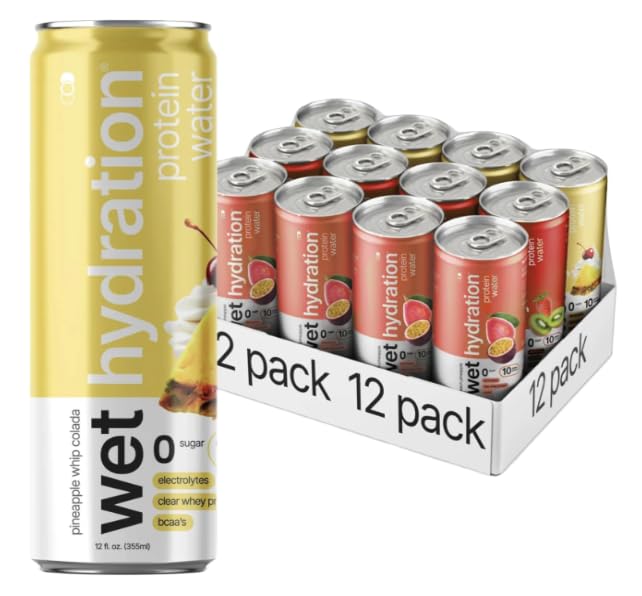 Wet Hydration Protein Water Variety Pack | Functional Electrolyte Drink with Clear Whey Protein & BCAAs - Passion Guava, P...