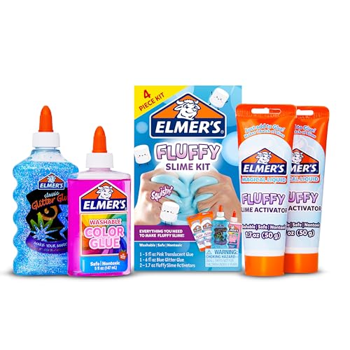 Elmer’s Fluffy Slime Kit, Includes Translucent Color Glue, Glitter Glue, Fluffy Slime Activator, 4 Count - Perfect for Bir...