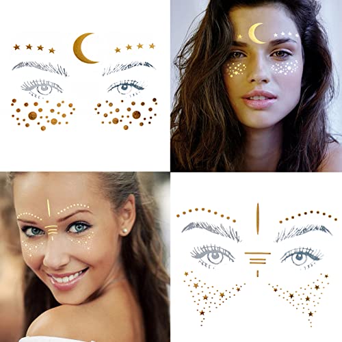 54 Sheets Gold Glitter Freckles Face Tattoo, 150+ Pcs Halloween Face Glitter Temporary Tattoo Stickers, Sparkle Freckles M...