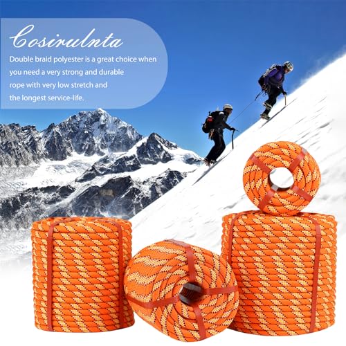 Cosirulnta 1/2 Inch Arborist Rigging Rope (150 Ft) - Orange Double Braid Polyester Tree Rope & Bull Rope, High Visibility ...