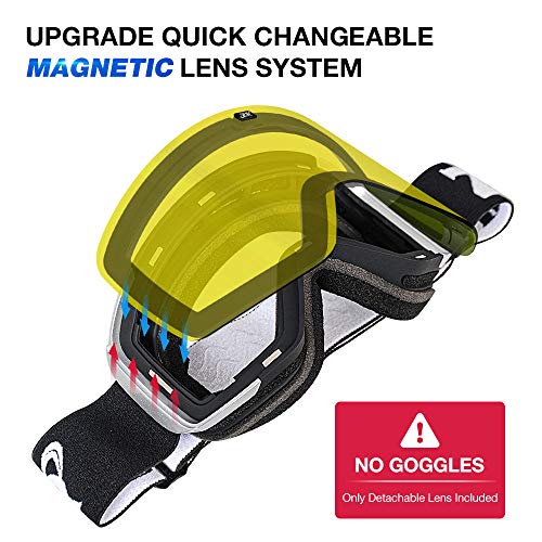 ZIONOR Ski Goggles Lens, X11 100% OTG Snow Goggles Detachable Lens for Men Women Adult