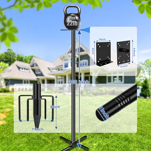 Ottsuls Bird Feeder Pole, 109 Inch Heavy Duty Bird House Pole Kit for Outdoors, with 5-Prong Base Feeding Station for Wild...