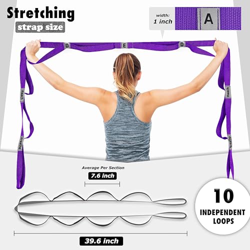 LXLOVESM Stretching Strap Yoga Strap with 10 Loops, Non-Elastic Stretch Band for Physical Therapy, Flexibility, Exercise, ...