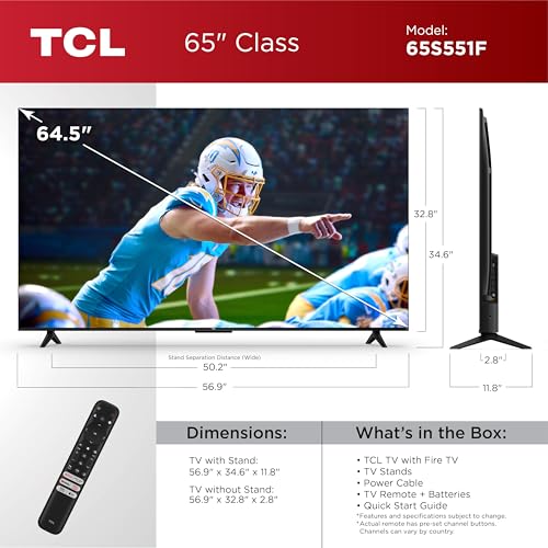 TCL 65-Inch Class S5 UHD 4K LED Smart TV with Fire TV (65S551F, 2024 Model), Dolby Vision, HDR PRO+, Dolby Atmos, Alexa Bu...